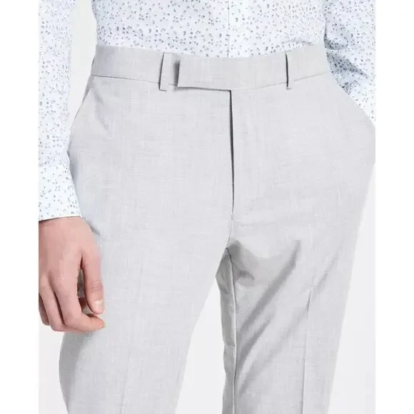 Kenneth Cole Reaction Men's Silver Gray Casual Slim-Fit Suit Pants Size 37W 32L